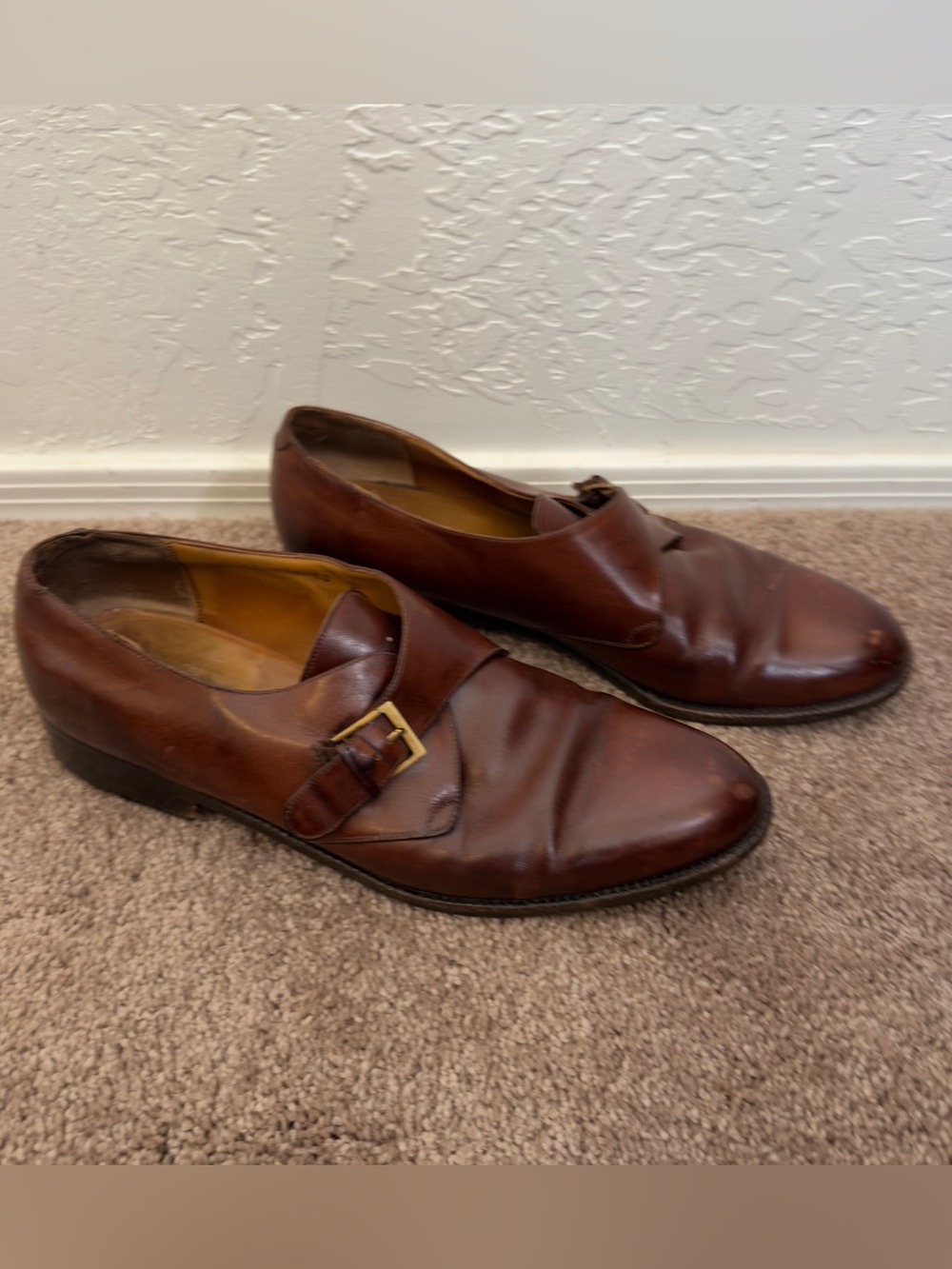 Salvatore Ferragamo Men’s Brown Leather Single Monk Strap Shoes - 10